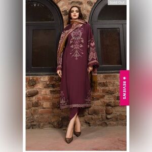 MARIA. B. Elegant Purple Embroidered Dress with Scarf